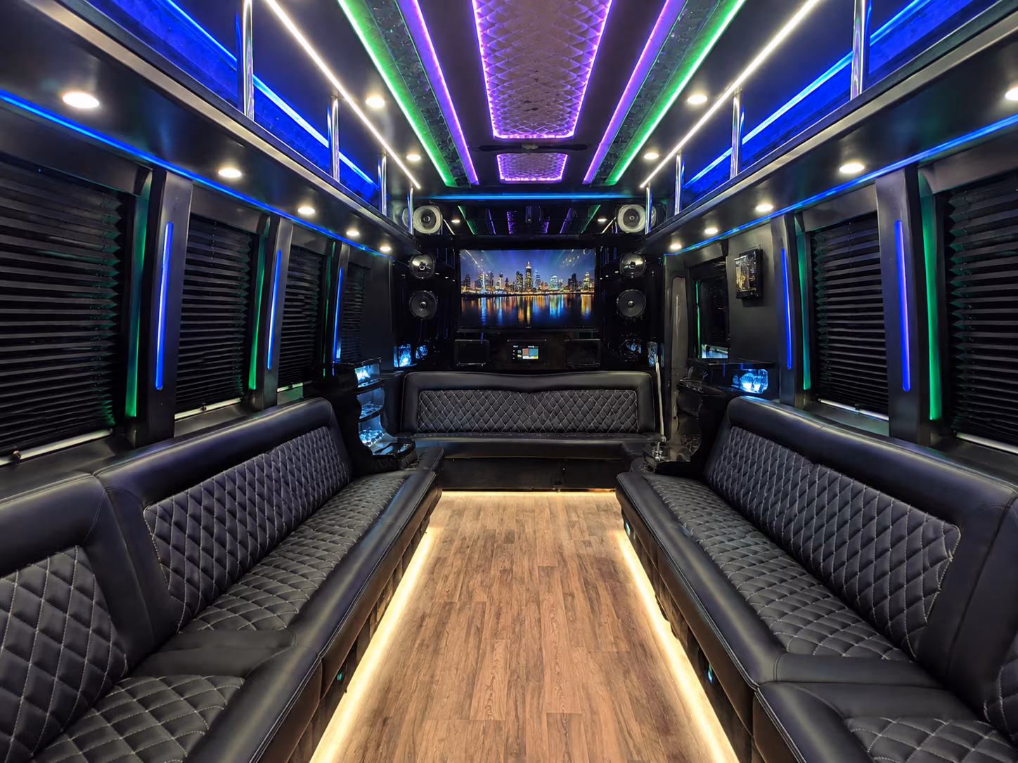 west new york 25 passenger party bus interior