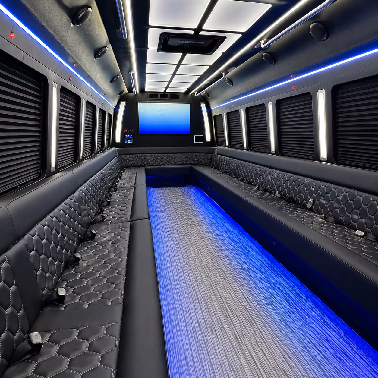 west new york 50 passenger party bus inside